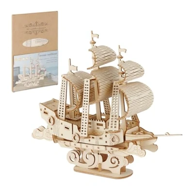 Afbeelding van Relaxdays 3D puzzel schip houten volwassenen model bouwpakket zeilschip