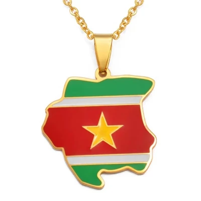 Afbeelding van Ketting Suriname Kaart Goudkleurig Vlag