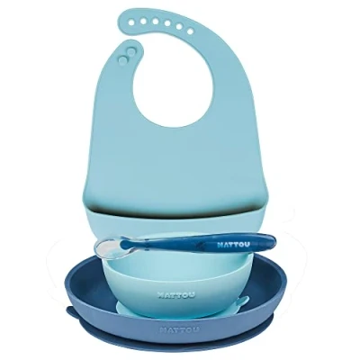 Afbeelding van Nattou Eetset 4 delig Siliconen Blauw 12+ Maanden