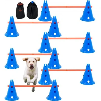 Afbeelding van VEVOR Hondenbehendigheid, hordenkegelset, 6 stuks kit 12 x kegels, behendigheidsstangen, behendigheidstrainingsapparatuur met in hoogte verstelbare dwarsbalk, puppy hindernisbaan, springstarter