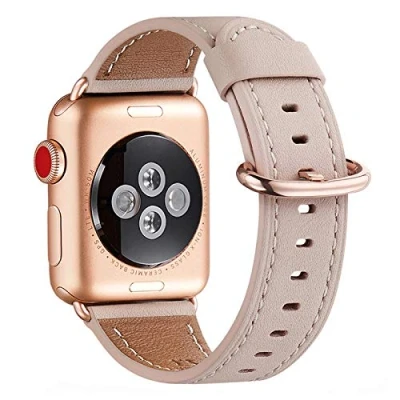 Afbeelding van WFEAGL compatibel met Apple Watch armband 40 mm, 41 38 leren band, reserveband voor heren en dames, iWatch Series 9/8/7/6/5/4/3/2/1, SE (38 roze zand +