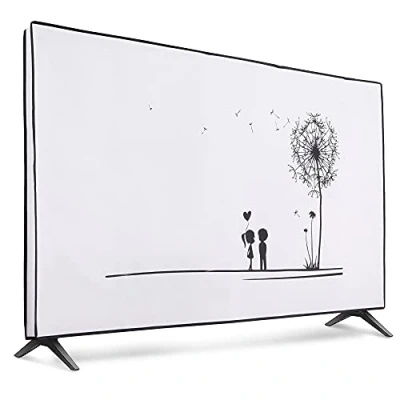 Afbeelding van kwmobile hoes geschikt voor 55&quot; TV Beschermhoes televisie Schermafdekking in zwart / wit Paardenbloemen Liefde design