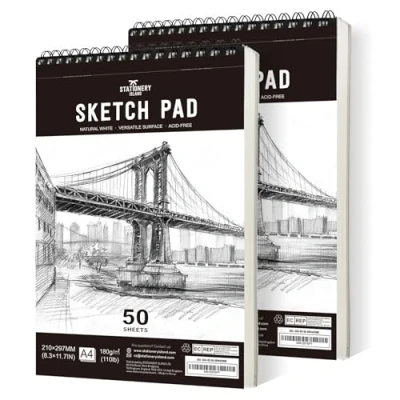 Afbeelding van STATIONERY ISLAND Sketchbook, A4, schetsblok, 180 g/m², dik papier, 100 pagina&#039;s/50 vellen, spiraalbinding, schetsboek, 2 verpakkingen