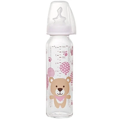Afbeelding van nip Standaardfles glas met drinkzuiger anatomische siliconen, 0 6 maanden, maat M, 250 ml, meisje
