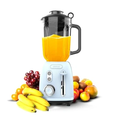 Afbeelding van Cecotec Blender Retro Power Black titanium RetroBlue, 1200 W maximaal vermogen, 1,5 L glazen container, instelbare snelheid, 4 messen met zwarte coating, 100% koperen motor.