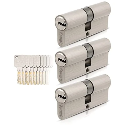 Afbeelding van GERCAR Pro 3x cilinderslot 30/30 gelijksluitende set 3 profielcilinders incl. 15 sleutels 60 mm deurslot cilinder lengte: 60mm, A:30 B:30 messing mat massief