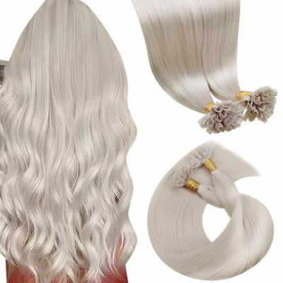 Afbeelding van LaaVoo U Tip Hair Extensions Echt Menselijk Haar Platina Blonde 18 Inch 50g/pack Silky Straight Nail Keratine #60