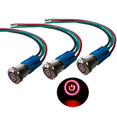 Afbeelding van QitinDasen 3 Stks Premium 12 mm Zelfsluitende vergrendeling Drukknopschakelaar, V/24 V 3A Auto Ontsteking Starter Schakelaar, Rood LED Licht Rvs IP66 Waterdichte Schakelaar met Socket Plug Wire