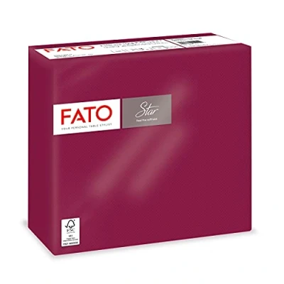 Afbeelding van Fato, Wegwerp papieren servetten, zachtheid en pluizigheid, verpakking van 40 afmetingen 38 x gevouwen in 4 2 lagen, kleur bourgogne, 100% zuiver cellulosepapier, FSC gecertificeerd