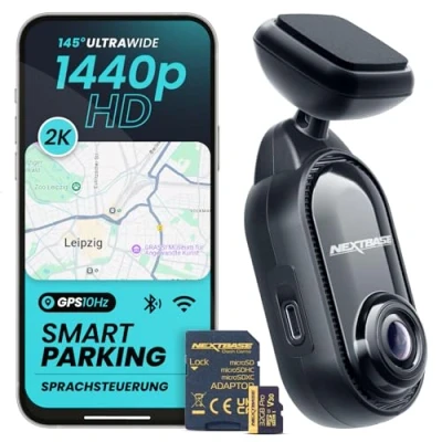 Afbeelding van Nextbase Piqo 2K dashcam auto + 32GB SD kaart compacte QHD autocamera zonder display 1440p resolutie, app bediening, parkeerbewaking &amp; loop opname