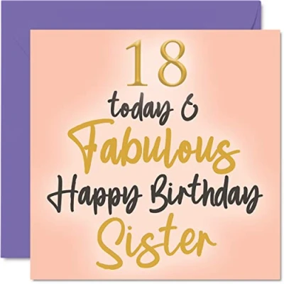 Afbeelding van Fantastische 18e verjaardagskaarten voor zus 18 vandaag &amp; Fabulous Happy Birthday Card van broer, Little Sister Verjaardagscadeaus, 145mm x broer of wenskaarten cadeau grote