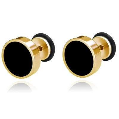 Afbeelding van Mendes heren oorbellen Edelstaal Zwart Goudkleurig 8mm