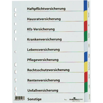 Afbeelding van Durable Tabbladen A4 10 delig gekleurde tabs en voorblad verzekeringen