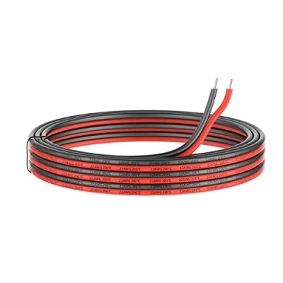 Afbeelding van 0,32 mm², 22 AWG, siliconen, elektrische draadkabel, 20 meter, 10 meter zwart en rood, zacht flexibel, van vertind koperdraad, hoge temperatuurbestendigheid, 200 graden Celsius, 600 V