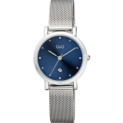 Afbeelding van Q&amp;Q dames horloge A419J212 Zilverkleurig/Blauw met Datum