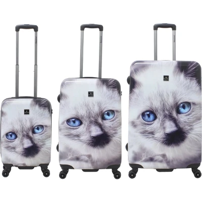 Afbeelding van Saxoline Kofferset 3 Delig Reiskoffer Set Harde Trolleyset White Cat