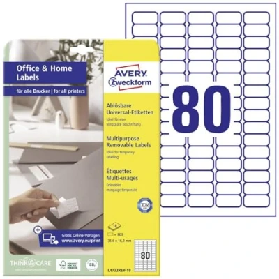 Afbeelding van Avery Zweckform L4732REV 10 etiketten 35.6 x 16.9 mm Papier Wit 800 stuk(s) Weer verwijderbaar Universele Ink