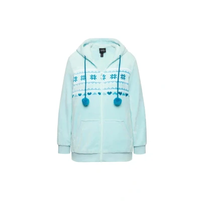 Afbeelding van Ulla Popken Plush Alpine Striped Motif Sweater met rits, Dames, Maat: 42/44, Baby blue