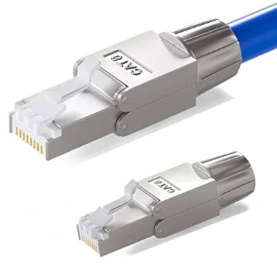 Afbeelding van HB DIGITAL 2x CAT.8 RJ 45 netwerkstekker NS 8 op de snijklem (LSA) vergulde LAN contacten Gigabit Connector, gereedschapsloze patchkabel, installatiekabel CAT8, CAT7, CAT6a, DSL,