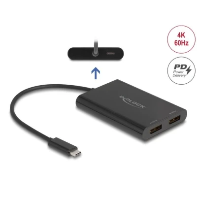 Afbeelding van Delock Adapter USB Type C™ zu 2 x DisplayPort 4K 60 Hz mit DisplayLi