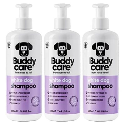 Afbeelding van Buddycare Witte hondenshampoo helderende en witmakende shampoo voor honden dieptereiniging, fris geurend met aloë vera pro vitamine B5 (500 ml x3)