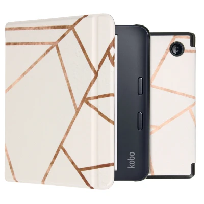 Afbeelding van Kobo Libra 2 Hoes: iMoshion Design Slim Hard Case Bookcase White Graphic Kunstleder E Reader Hoezen