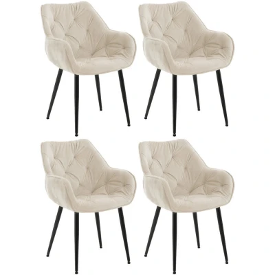 Afbeelding van CLP Set van 4 eetkamerstoelen Tanna Fluweel CrÃ ̈me