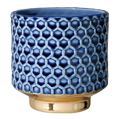 Afbeelding van Bloomingville Home Retro sierpot voor kamerplanten, diameter 12,5 cm, opening: 10,5 blauw, keramiek