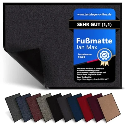 Afbeelding van Jan Max vuilvangmat 8 kleuren deurmat met 2900g/m2 PP Twisted Heatset fiber 2,4l/m2 vochtopname schoonloopmat 80 x 120 cm antraciet