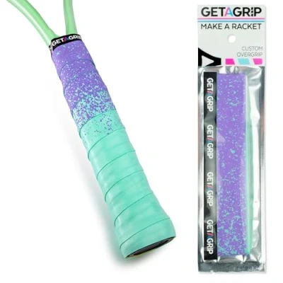 Afbeelding van GET A Grip Aangepaste Tennisracket Tape Antislip/Sneldrogende Tennis Overgrip Voorgesneden Padel Racket met Afwerkingstape (Paint The Lines (Purple + Mint), 1 Grip)