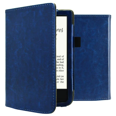 Afbeelding van Pocketbook Basic Lux 4 Hoes: imoshion Vegan Leather Bookcase Donkerblauw Kunstleder E Reader Hoezen
