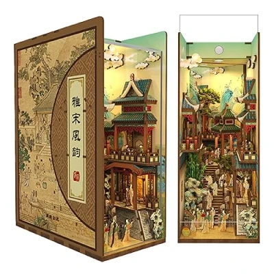 Afbeelding van Tonecheer DIY Book Nook Kit, 3D puzzel van hout, poppenhuis, miniaturen om te bouwen, modelbouw, volwassenen, creatieve decoratie boekenrek met ledlicht (Song Dynastie Cultuur)