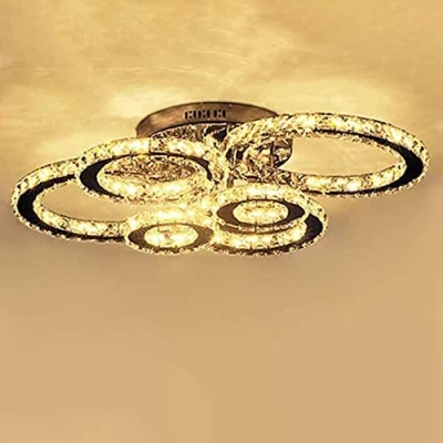 Afbeelding van Moderne LED kristallen plafondlamp, roestvrijstalen ronde hanglamp K9 plafondlamp met afstandsbediening dimbare verlichting voor slaapkamer woonkamer eetkamer kroonluchter (maat: