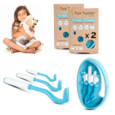 Afbeelding van Tekentrekker voor honden, katten en mensen (set van 3) eenvoudig, snel pijnvrij verwijderen tekentang met opbergdoos, ideaal reizen thuis (blauw, 2 sets)