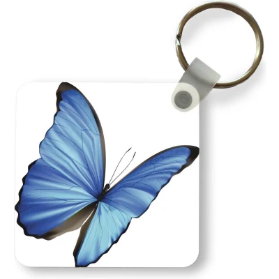 Afbeelding van Sleutelhanger een illustratie van blauwe vlinder op witte achtergrond Uitdeelcadeautjes Plastic