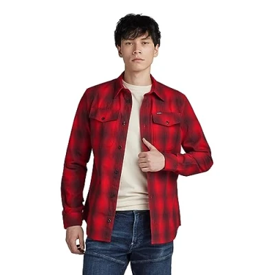 Afbeelding van G Star Marine Overhemd, Heren, Maat: Medium, Dk flame vanderbilt check