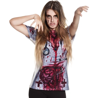 Afbeelding van Boland 84324 fotorealistisch shirt horror verpleegster maat M/L, dames, meerkleurig