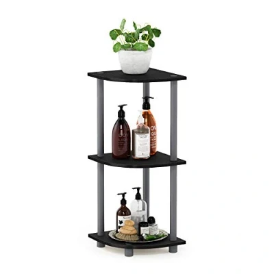 Afbeelding van Furinno Hoekrek multifunctioneel rek met 3 niveaus, hout, zwart/grijs, 29,46 x 75,18 cm