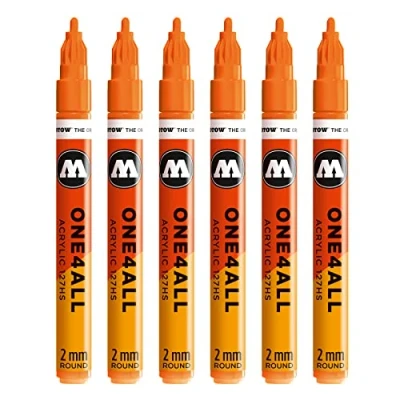 Afbeelding van Molotow Acryl Marker One4All 127HS (2 mm punt, hoog dekkend en permanent, voor bijna alle ondergronden) #218 neonoranje fluorescerend, verpakking van 6