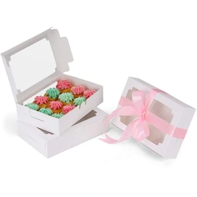 Afbeelding van Belle Vous Witpapier Kraft Bakkerij Gebaksdozen met Vensters (20 Stuks) 13,5 x 20,3 5 cm Wegwerpverpakkingen Koekjes, Cupcakes, Desserts &amp; Taarten