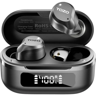 Afbeelding van TOZO Hybride actieve ruisonderdrukkende draadloze oordopjes, 6 microfoons ENC Clear Call, IPX8 waterdicht, in ear Bluetooth 5.3 hoofdtelefoon stereo bas Heasets 59 speeltijd met LED display, 32 EQ&#039;s