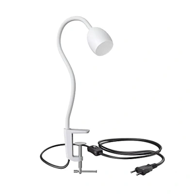 Afbeelding van ledscom.de Klemverlichting, zwanenhals KLUK, schakelaar, mat wit, 1x GU10 max. 60W, krasbescherming, spot focussing, directe spot, verstelbaar licht, klembevestiging, lichtdesign, roterende leeslamp