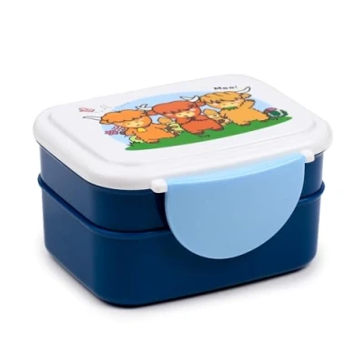 Afbeelding van Puckator Bento lunchbox met bestek en clipsluiting Schotse os schattige dieren