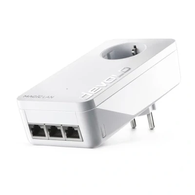 Afbeelding van devolo Magic 2 LAN triple Uitbreidingsadapter, powerline adapter, tot 2.400 Mbps, geïntegreerd stopcontact, 3x Gigabit aansluiting, wit