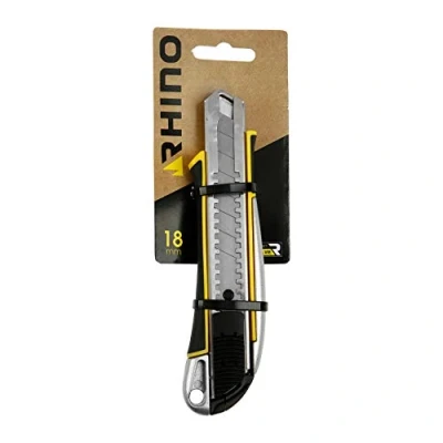Afbeelding van RHINO Snijmes 18mm met 2 componenten handvat breekmes en lader lemmet Ergonomische handgreep Levenslange garantie Uitschuifbaar mes