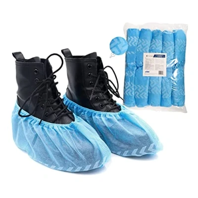 Afbeelding van 100 Overschoenen antislip OneProtek Wegwerp Schoenbeschermers Gebruik binnenshuis vloer en tapijtbeschermer Polypropyleen 30gr/m² Universele Maat Blauw