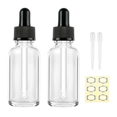 Afbeelding van Apstaqeoo 2 stuks 50 ml heldere glazen druppelflesjes lege fles met druppelaar pipet navulbare monsterfles tinctuur zwarte dop voor etherische oliën aromatherapie parfum