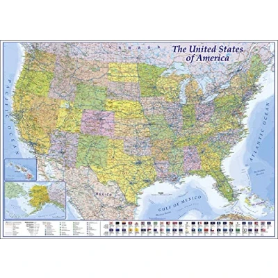 Afbeelding van Close Up XXL USA landkaart premium poster enorme Amerika kaart met alle staten 140 x 100 cm MAPS IN minuten