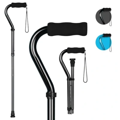 Afbeelding van supregear Wandelstok voor Vrouwen en Mannen, Lichtgewicht Verstelbare Offset Wandelstok, Opvouwbare Cane met Zachte Handgreep, Stevige Loopondersteuning Senioren Volwassenen, Zwart