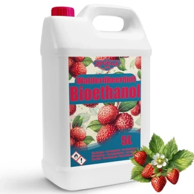Afbeelding van Bioethanol 96,6%, 5 liter, biologische alcohol, bosaardbeigeur, bio ethanol voor open haard, tafelhaard, schone verbranding, zonder rook, levendige en